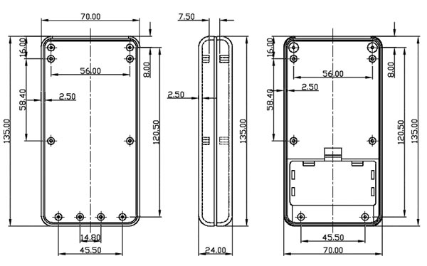 G939B корпус пласт., 135 x 70 x 24, чёрный (рис.2)