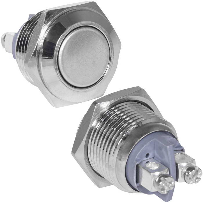 Кнопка антивандальная RUICHI GQ16F-10/N, OFF-(ON), рабочая температура -25…+55 °C, никелированная латунь
