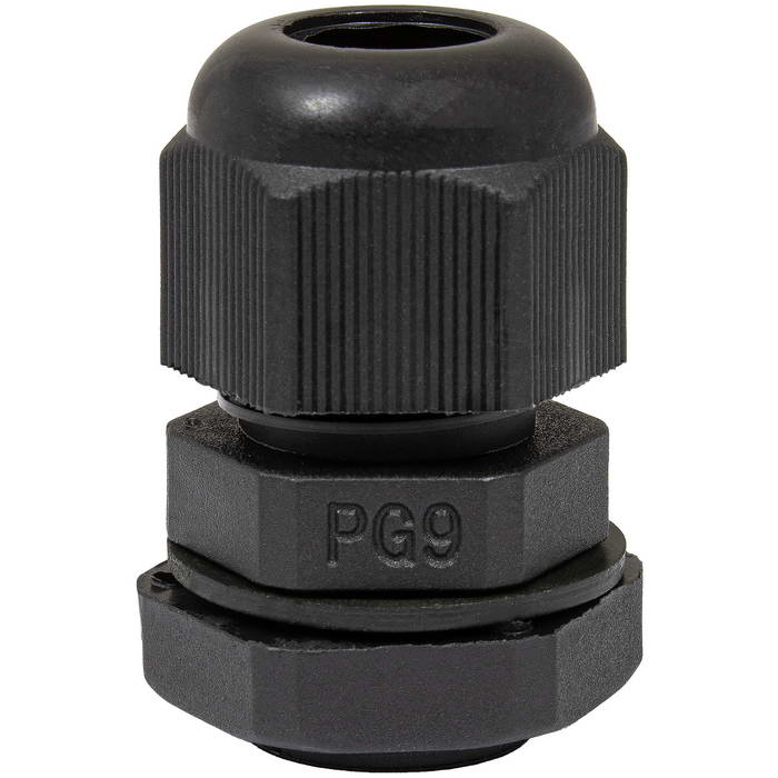 Кабельный ввод пластиковый герметичный с резьбой «PG» RUICHI PG9-B (4-8), чёрный, полиамид PA66, IP68