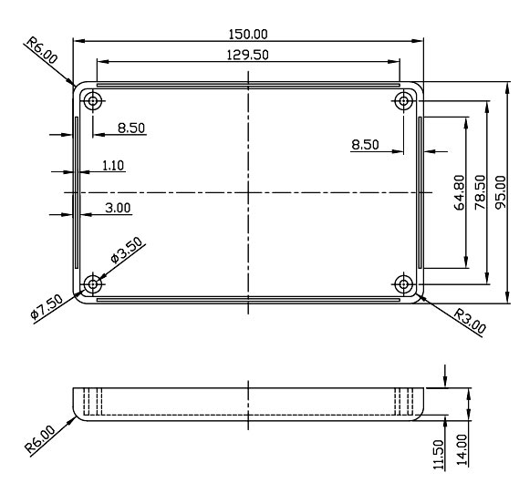 G1168B   корпус пласт., 150 x 95 x 28,5/49,5, чёрный (рис.2)