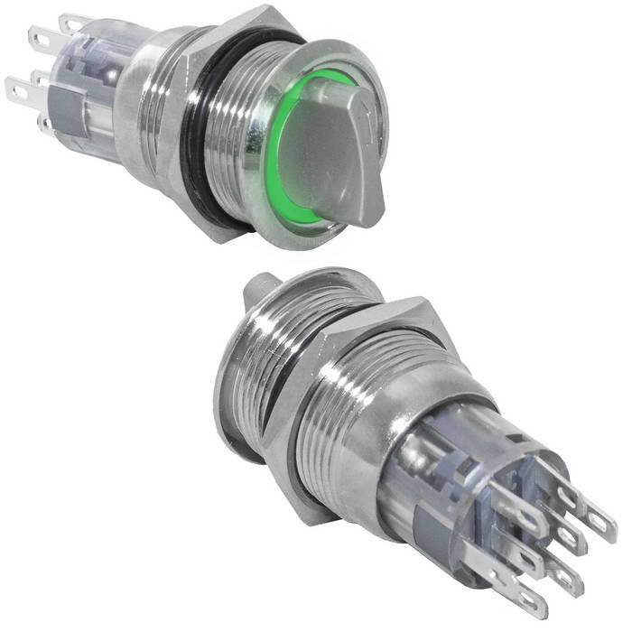 Кнопка антивандальная RUICHI LAS2-AGQ-11X/31/G/N, ON-ON, рабочая температура -25…+55 °C, никелированная латунь
