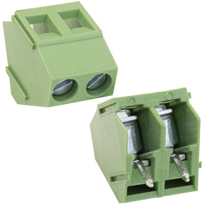 Винтовой модульный клеммный блок RUICHI RG103-5.0-02P ( DG103-5.0-02P / GT103-5.0-02P ), угловой, угол 45°, на плату, 2 контакта, шаг 5.00 мм