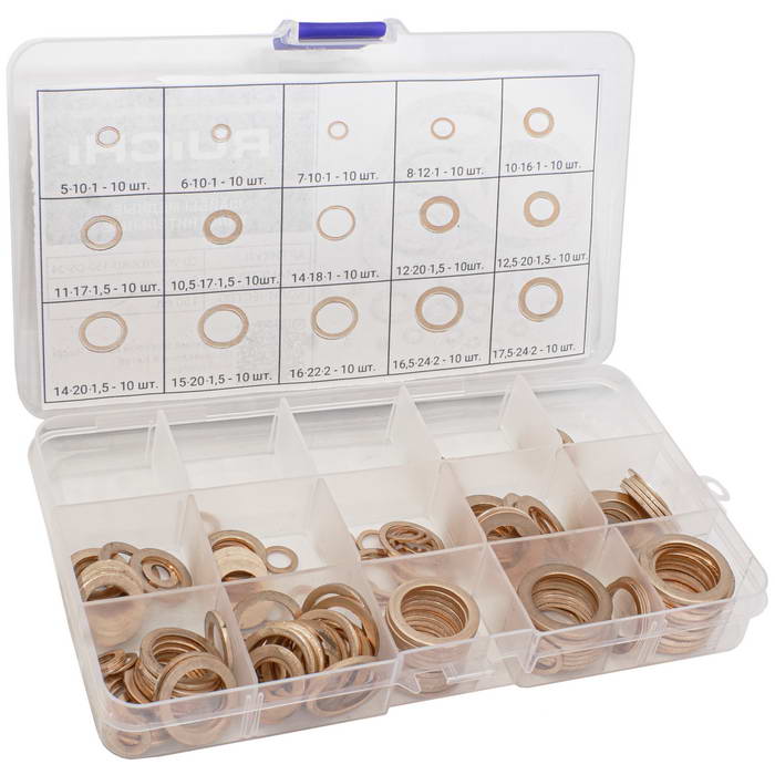 Шайбы медные уплотнительные RUICHI CU-WASHER-KIT-150-D5-24, 5-24 мм, 150 ед.