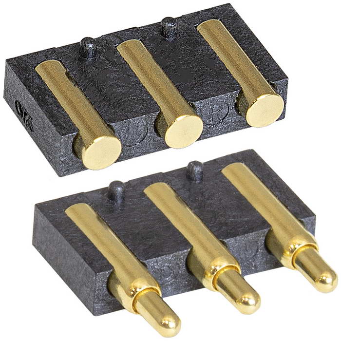 Разъем питания подпружиненный RUICHI POGO pin, 3 контакта, Pogo 3pin 3.0mm 04 MF, комплект male-female, шаг 2.54 мм