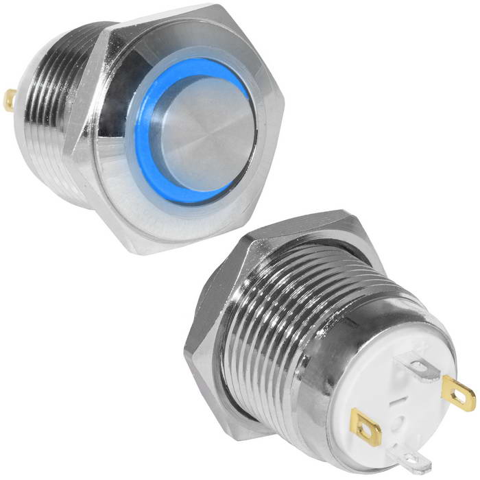 Кнопка антивандальная RUICHI GQ16H-10E/J/B/N, OFF-(ON), рабочая температура -25…+55 °C, никелированная латунь