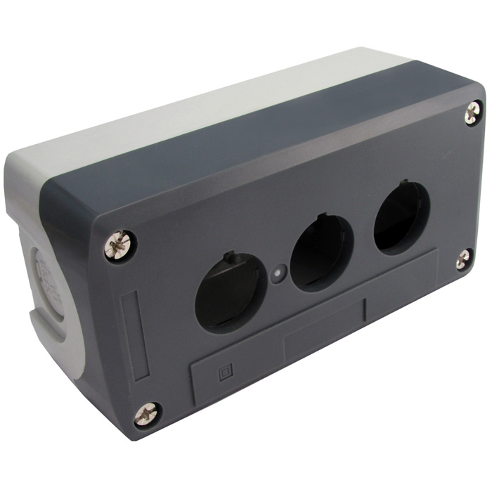 Кнопочный пост RUICHI GB5-D03, 3-х местный, IP40/IP65, 67х132х65 мм, открытой установки, серый/черный