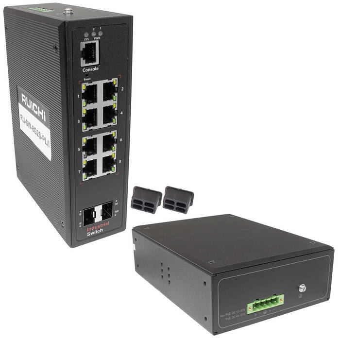 Промышленный управляемый L2+ PoE коммутатор RU-SW-8G2S-PL/I Gigabit Ethernet на 8GE PoE + 2 GE SFP порта. Порты: 8xGE (10/100/1000Base-T) с PoE (до 30W) + 2xGE SFP (1000Base-X). Соответствует стандартам PoE IEEE 802.3af/at.