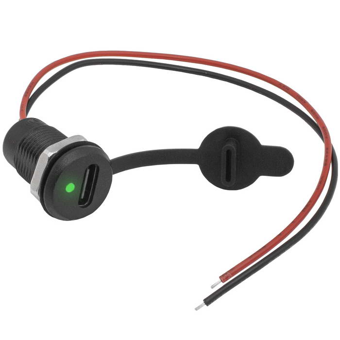 Разъём TYPE-C-2Pin-LED RUICHI, длина кабеля 155 мм, 2 контакта под пайку, 5 А, 5 В, с колпачком, LED индикация