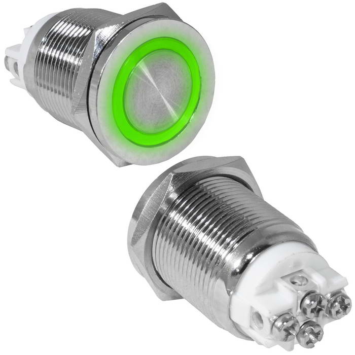 Кнопка антивандальная RUICHI GQ19PF-10ZE/G/N, OFF-ON, рабочая температура -25…+55 °C, никелированная латунь