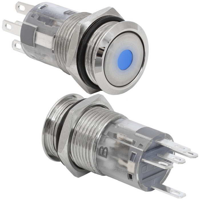 Кнопка антивандальная RUICHI LAS2GQF-11ZD/B/N on-on, рабочая температура -25…+55 °C, никелированная латунь