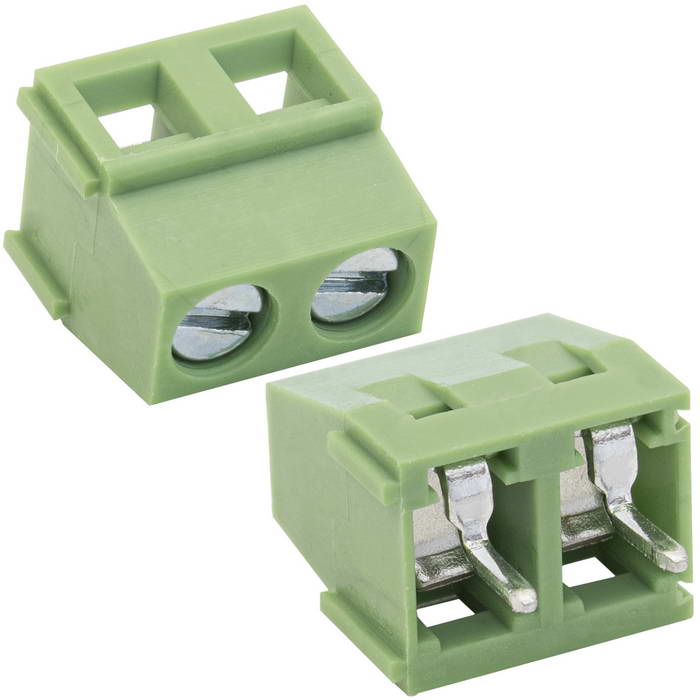 Винтовой модульный клеммный блок RUICHI RG127-5.08-02P ( DG127-5.08-02P / GT127-5.08- 02P ), на плату, 2 контакта, шаг 5.08 мм