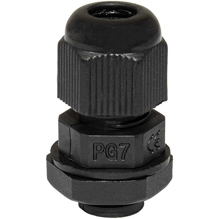 Кабельный ввод пластиковый герметичный с резьбой «PG» RUICHI PG7-B (3-6.5), чёрный, полиамид PA66, IP68
