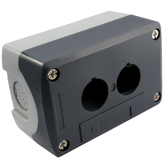 Кнопочный пост RUICHI GB5-D02, 2-х местный, IP40/IP65, 67х67х105 мм, открытой установки, серый/черный