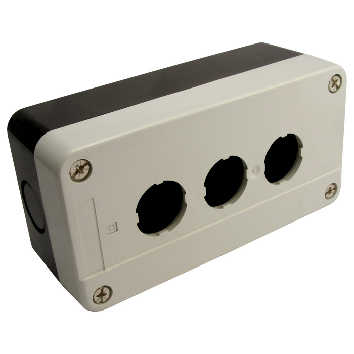 Кнопочный пост RUICHI GB2-B03, 3-х местный, IP40/IP65, 68х135х51 мм, открытой установки, черный/серый