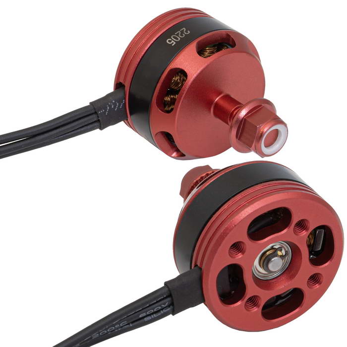 Электродвигатель бесщеточный RUICHI 2205 2600-RH, 2600 kV, диаметр вала с резьбой M5, гайка с прессшайбой, правое направление резьбы, цвет черный/красный