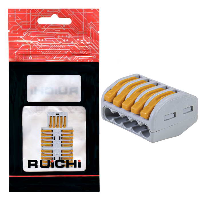 Клемма зажимная соединительная 5-контактная RUICHI 222-415, 32 А, 250 В, PA66, упаковка 5 шт.