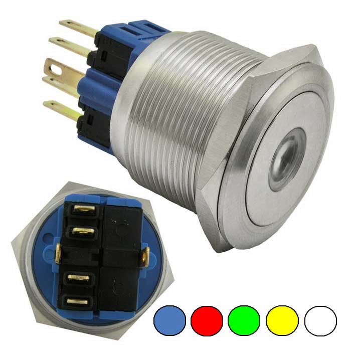 Кнопка антивандальная с подсветкой RUICHI GQ25-11ZD/O on-off+off-on, М25, IP65, никелированная латунь
