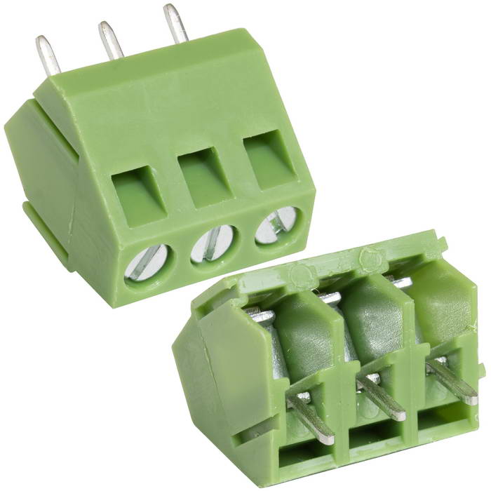 Винтовой модульный клеммный блок RUICHI RG103-5.0-03P ( DG103-5.0-03P / GT103-5.0-03P ), угловой, угол 45°, на плату, 3 контакта, шаг 5.00 мм