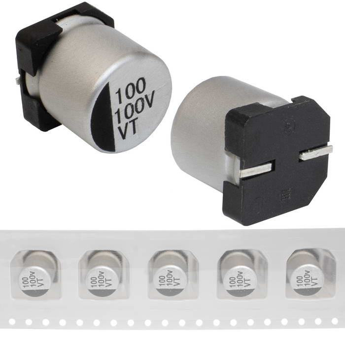 EVT100ADA102M12E0 JWCO Конденсатор электролитический SMD, 100 мкФ, 100 В, 12.5х13.5 мм, - 55…+105 °C, наработка 2000 часов