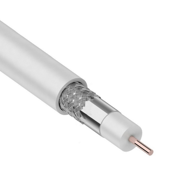 Кабель коаксиальный RG-6U RUICHI, CCS/Al/Al, 64%, 75 Ом, бухта 100 м, белый