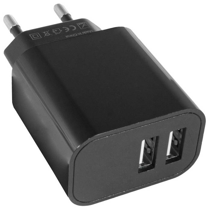 Сетевое зарядное устройство с 2 разъемами USB RUICHI 640, 2.4 А, 5 В, 50 Гц, ABS-пластик, цвет белый