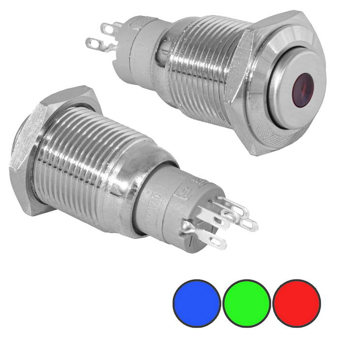 Кнопка антивандальная с подсветкой RUICHI LAS2-GQH-11ZD/B on-on, М16, IP40, никелированная латунь