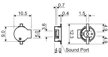HCS0905H эл.магнит. изл-ль звука, SMD, 5В, 2730Гц, d=9мм, h=4мм (рис.2)
