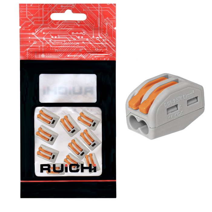 Клемма зажимная соединительная 2-контактная RUICHI 222-412, 32 А, 250 В, PA66, упаковка 10 шт.