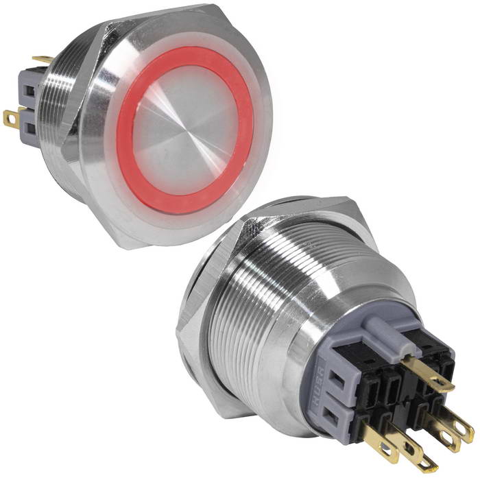 Кнопка антивандальная RUICHI GQ28-11ZE/R/N, ON-OFF+OFF-ON, рабочая температура -25…+55 °C, никелированная латунь