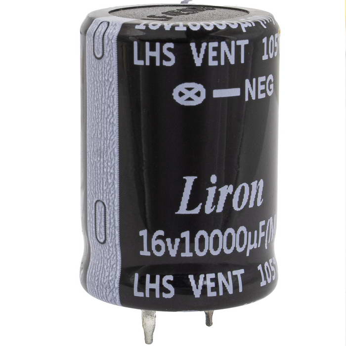 LHS1C103MP030K63B, конденсатор электролитический с жесткими выводами (Snap In) радиальный Liron, 10000 мкФ, 16 В, 22х30 мм, -40…+105 °C, наработка 2000 часов