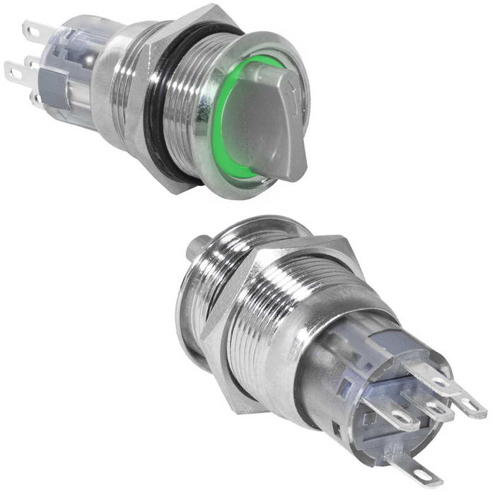 Кнопка антивандальная RUICHI LAS2-AGQ-11X/21/G/N, ON-ON, рабочая температура -25…+55 °C, никелированная латунь