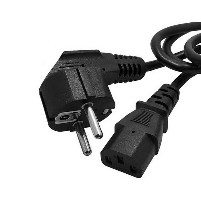 Сетевой шнур RUICHI SCZ, вилка угловая CEE7/7 - гнездо прямое IEC C13, 1.8 м, 3х0.75 мм2, черный