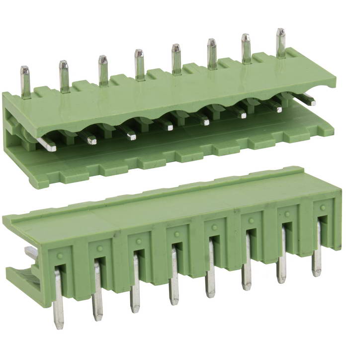Разъемный клеммный блок на плату угловой (R) RUICHI 2ERGR-5.0-08P ( 2EDGR-5.0-08P / 2EGTR-5.0-08P ), вилка (M), 8 контактов, шаг 5.00 мм
