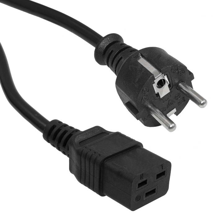 Шнур сетевой 3-х полюсный RUICHI SCZ, гнездо прямое IEC C19 - вилка прямая Schuko, 3 м, 3x1.5 мм2, 16 A