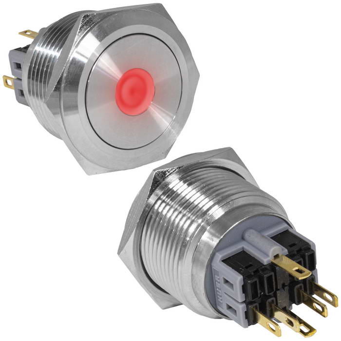 Кнопка антивандальная RUICHI GQ30-11ZD/R/N, ON-OFF+OFF-ON, рабочая температура -25…+55 °C, никелированная латунь