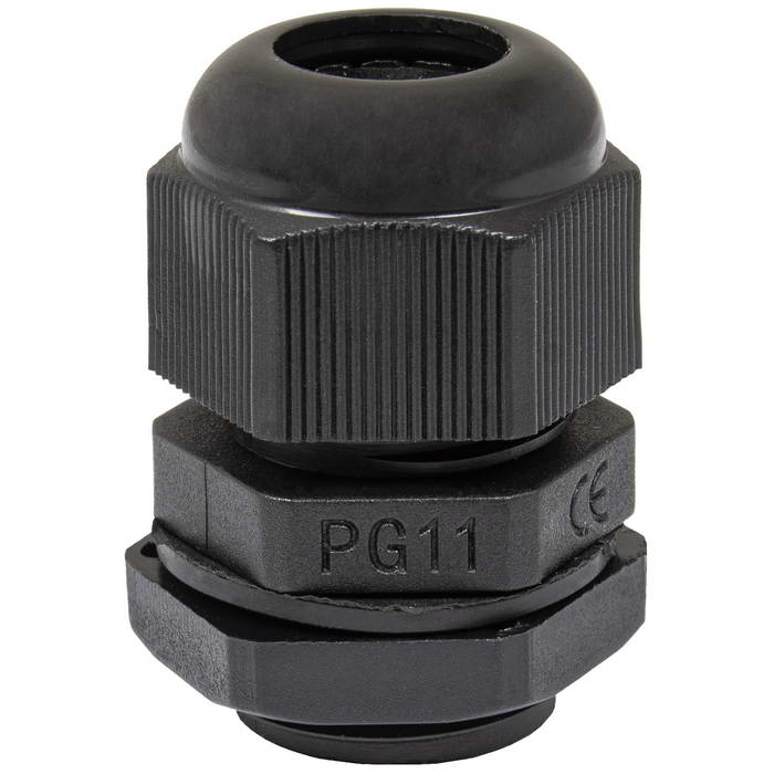 Кабельный ввод пластиковый герметичный с резьбой «PG» RUICHI PG11-B (5-10), чёрный, полиамид PA66, IP68