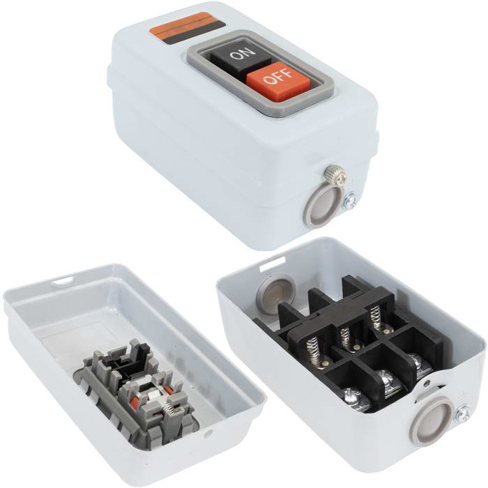Кнопочный пост RUICHI GB7-B102, 2-х местный, N/C+N/O - пуск/остановка электрооборудования, IP40, 10 А, 103Х61х50.5 мм, открытой установки, серый, кнопка черная "ON", кнопка красная "OFF"