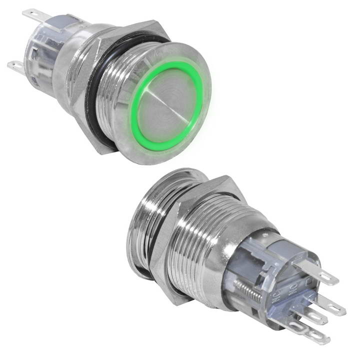 Кнопка антивандальная RUICHI LAS1-AGQ-11ZE/G/N, ON-ON, рабочая температура -25…+55 °C, никелированная латунь