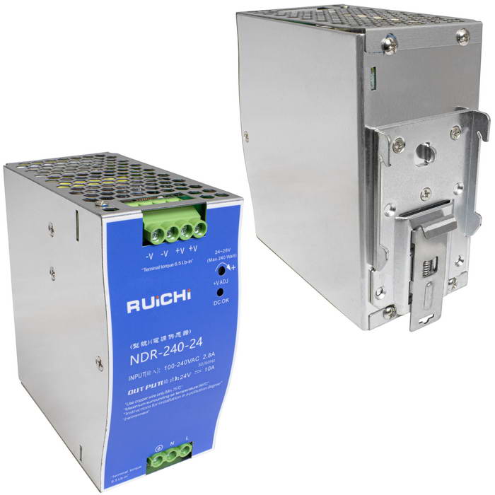 Блок питания на DIN-рейку RUICHI NDR-240-24, 100-240 В (АС) 10 А, 24 В, металлический корпус