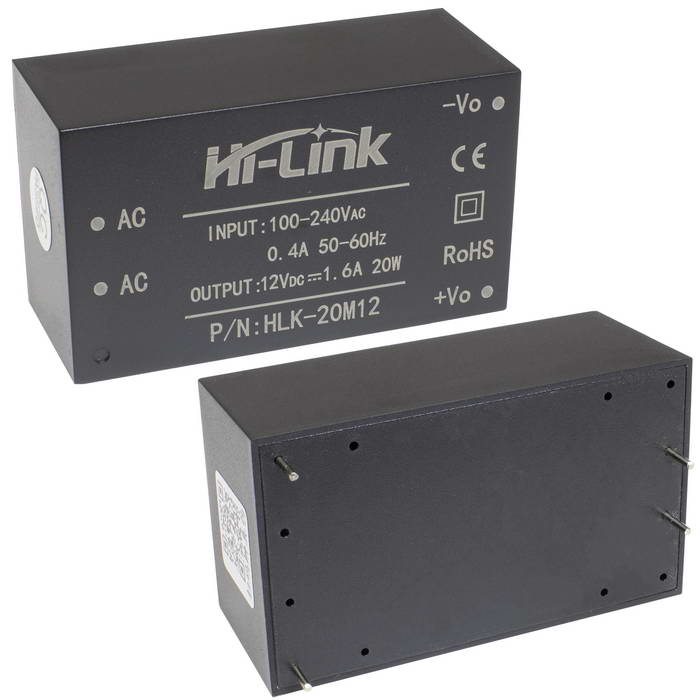 Блок питания на печатную плату Hi-Link HLK-20M12, 85-264 В (АС) 1.6 А, 12 В, корпус из поликарбоната.