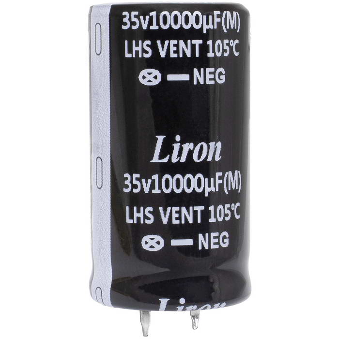 LHS1V103MQ045K63B, конденсатор электролитический с жесткими выводами (Snap In) радиальный Liron, 10000 мкФ, 35 В, 25х45 мм, -40…+105 °C, наработка 2000 часов