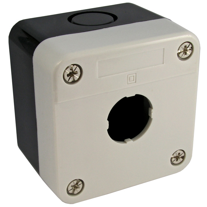 Кнопочный пост RUICHI GB2-B01, 1-местный, IP40/IP65, 68х68х51 мм, открытой установки, черный/серый