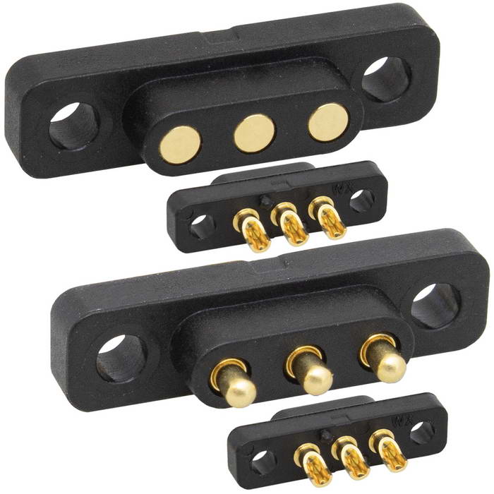 Разъем питания подпружиненный RUICHI POGO pin, 3 контакта, Pogo 3pin 2.5mm 04 MF, комплект male-female, шаг 2.54 мм