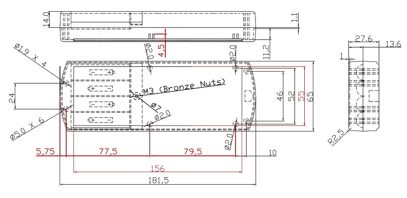 G1390B корпус пластм., 220,6 x 79 x 27,6 черн. (рис.2)