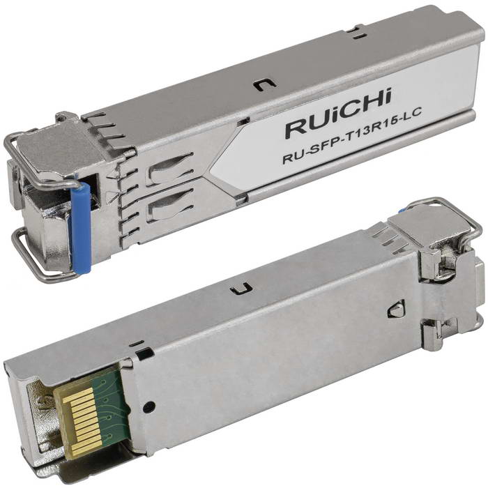 SFP модуль RUICHI RU-SFP-T13R15-LC Одно волокно Single Mode. Скорость: до 1,25 Гбит/c. Тип разъема: LC. Расстояние передачи - до 20км. Рабочая длина волны,нм - Tx:1310/Rx:1550. Поддержка DDM.