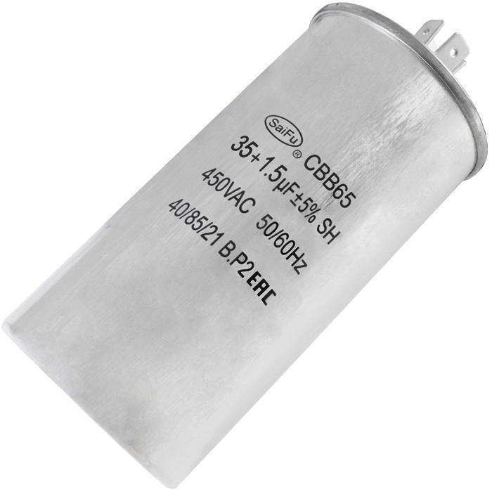 CBB65 35uF + 1.5uF 450V, SAIFU, пусковой конденсатор сдвоенный, 35 + 1.5 мкФ, 450 В