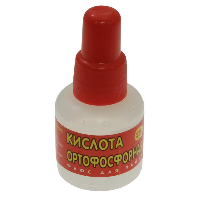 Флюс для пайки Ортофосфорная кислота, 25 мл, пластмассовый флакон с крышкой и дозатором