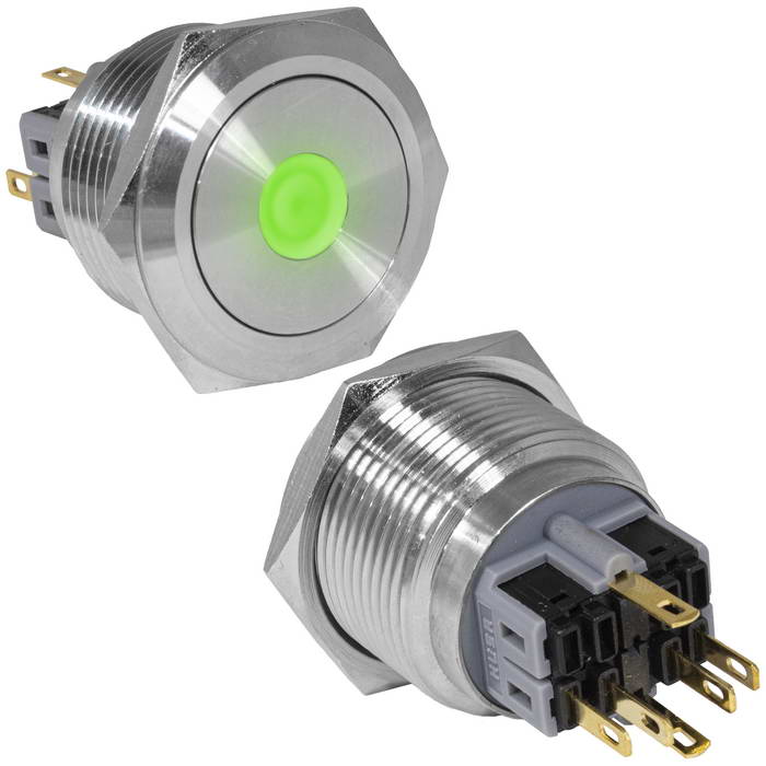 Кнопка антивандальная RUICHI GQ30-11ZD/G/N, ON-OFF+OFF-ON, рабочая температура -25…+55 °C, никелированная латунь