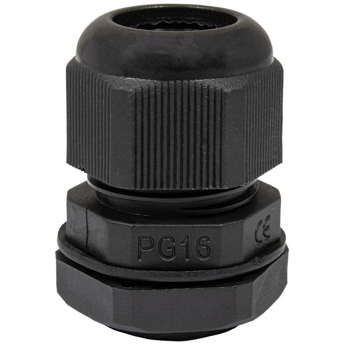 Кабельный ввод пластиковый герметичный с резьбой «PG» RUICHI PG16-B (10-14), чёрный, полиамид PA66, IP68