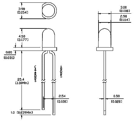 FYL-3014ED-B (=WP36BID) светодиод 3мм, мигающий, оранжевый, 635нм, 20 мКд, 60° (рис.2)
